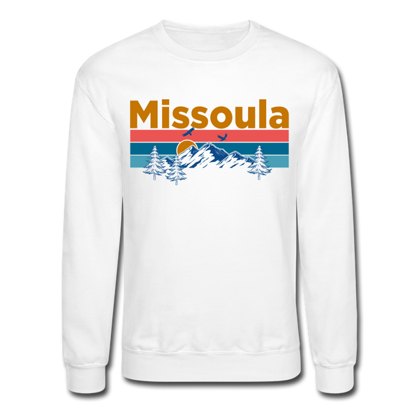 Missoula, Montana Sweatshirt - Retro Mountain & Birds Missoula Crewneck Sweatshirt - white