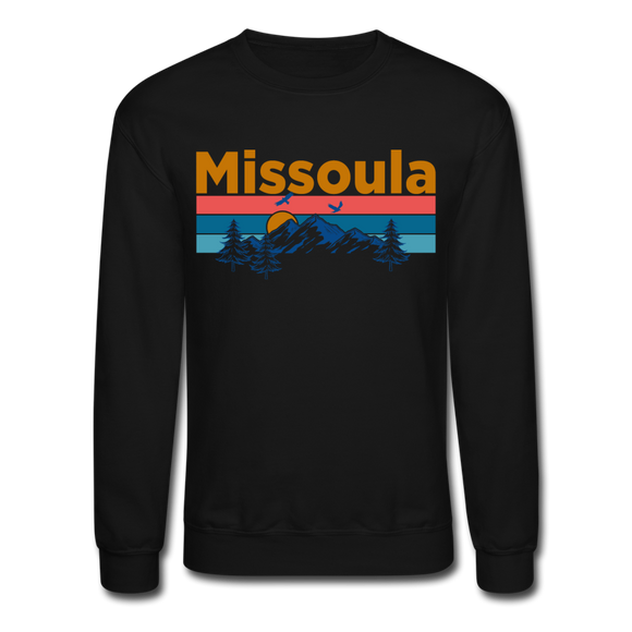 Missoula, Montana Sweatshirt - Retro Mountain & Birds Missoula Crewneck Sweatshirt - black