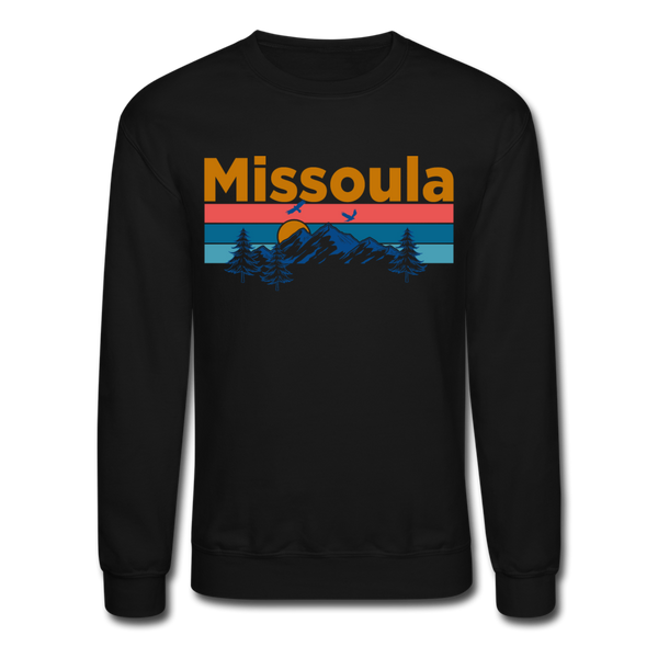 Missoula, Montana Sweatshirt - Retro Mountain & Birds Missoula Crewneck Sweatshirt - black