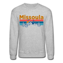 Missoula, Montana Sweatshirt - Retro Mountain & Birds Missoula Crewneck Sweatshirt - heather gray