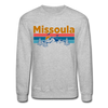 Missoula, Montana Sweatshirt - Retro Mountain & Birds Missoula Crewneck Sweatshirt - heather gray