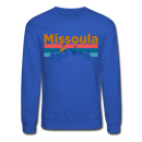 Missoula, Montana Sweatshirt - Retro Mountain & Birds Missoula Crewneck Sweatshirt - royal blue