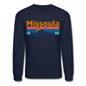 Missoula, Montana Sweatshirt - Retro Mountain & Birds Missoula Crewneck Sweatshirt - navy