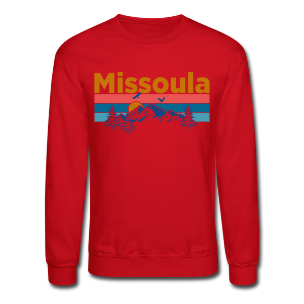 Missoula, Montana Sweatshirt - Retro Mountain & Birds Missoula Crewneck Sweatshirt - red