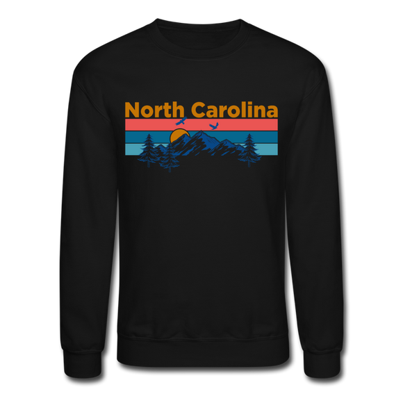 North Carolina Sweatshirt - Retro Mountain & Birds North Carolina Crewneck Sweatshirt - black
