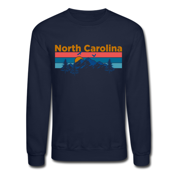 North Carolina Sweatshirt - Retro Mountain & Birds North Carolina Crewneck Sweatshirt - navy