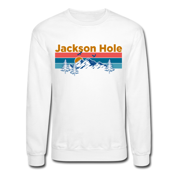Jackson Hole, Wyoming Sweatshirt - Retro Mountain & Birds Jackson Hole Crewneck Sweatshirt - white