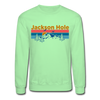 Jackson Hole, Wyoming Sweatshirt - Retro Mountain & Birds Jackson Hole Crewneck Sweatshirt - lime
