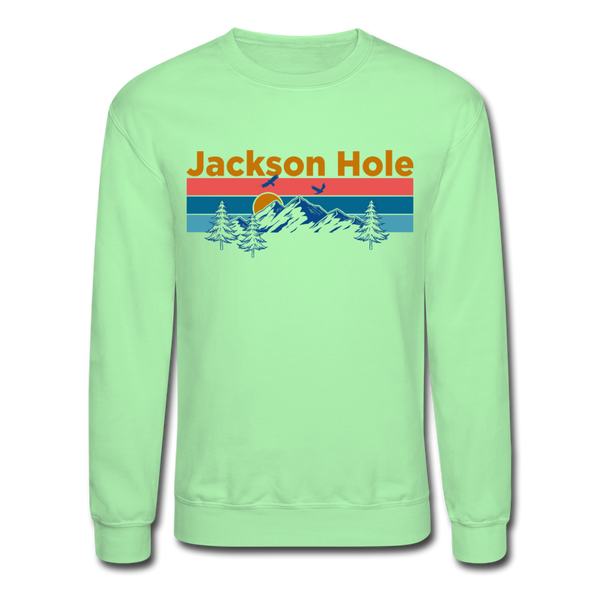 Jackson Hole, Wyoming Sweatshirt - Retro Mountain & Birds Jackson Hole Crewneck Sweatshirt - lime