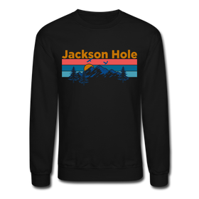 Jackson Hole, Wyoming Sweatshirt - Retro Mountain & Birds Jackson Hole Crewneck Sweatshirt - black