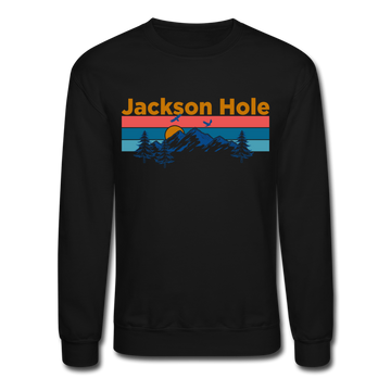 Jackson Hole, Wyoming Sweatshirt - Retro Mountain & Birds Jackson Hole Crewneck Sweatshirt - black