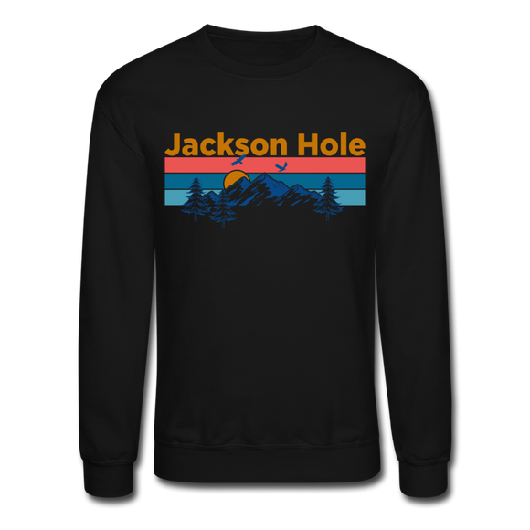 Jackson Hole, Wyoming Sweatshirt - Retro Mountain & Birds Jackson Hole Crewneck Sweatshirt - black