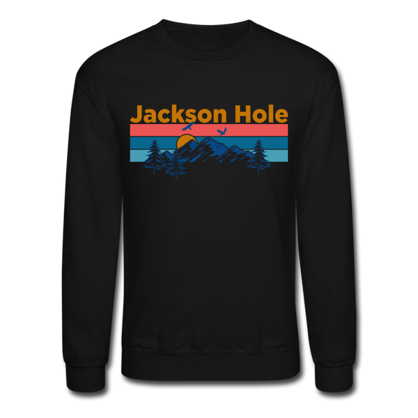 Jackson Hole, Wyoming Sweatshirt - Retro Mountain & Birds Jackson Hole Crewneck Sweatshirt - black