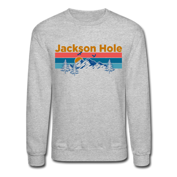 Jackson Hole, Wyoming Sweatshirt - Retro Mountain & Birds Jackson Hole Crewneck Sweatshirt - heather gray