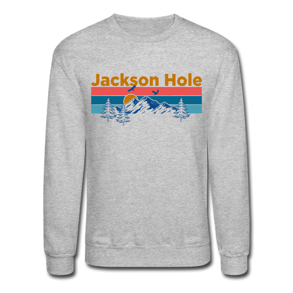 Jackson Hole, Wyoming Sweatshirt - Retro Mountain & Birds Jackson Hole Crewneck Sweatshirt - heather gray