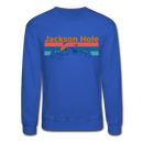 Jackson Hole, Wyoming Sweatshirt - Retro Mountain & Birds Jackson Hole Crewneck Sweatshirt - royal blue