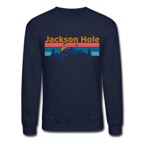 Jackson Hole, Wyoming Sweatshirt - Retro Mountain & Birds Jackson Hole Crewneck Sweatshirt - navy