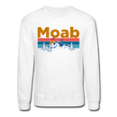Moab, Utah Sweatshirt - Retro Mountain & Birds Moab Crewneck Sweatshirt - white