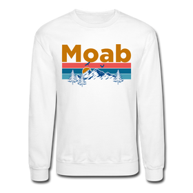 Moab, Utah Sweatshirt - Retro Mountain & Birds Moab Crewneck Sweatshirt - white