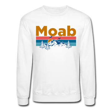 Moab, Utah Sweatshirt - Retro Mountain & Birds Moab Crewneck Sweatshirt - white
