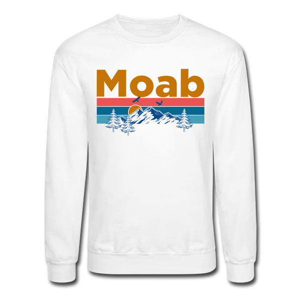 Moab, Utah Sweatshirt - Retro Mountain & Birds Moab Crewneck Sweatshirt - white