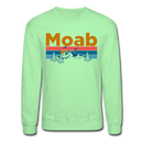 Moab, Utah Sweatshirt - Retro Mountain & Birds Moab Crewneck Sweatshirt - lime
