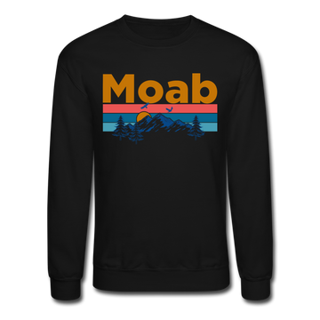 Moab, Utah Sweatshirt - Retro Mountain & Birds Moab Crewneck Sweatshirt - black
