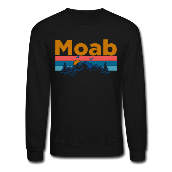 Moab, Utah Sweatshirt - Retro Mountain & Birds Moab Crewneck Sweatshirt - black