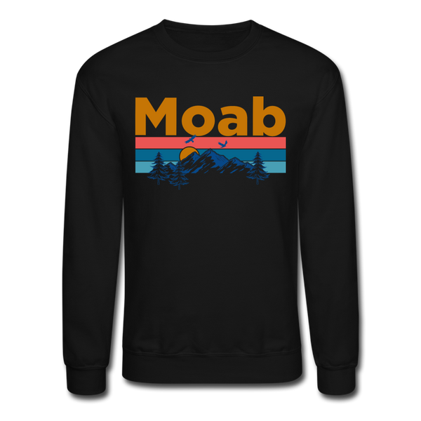 Moab, Utah Sweatshirt - Retro Mountain & Birds Moab Crewneck Sweatshirt - black