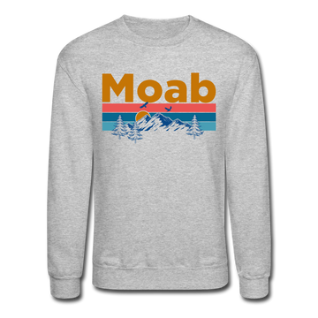 Moab, Utah Sweatshirt - Retro Mountain & Birds Moab Crewneck Sweatshirt - heather gray