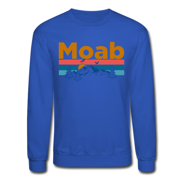 Moab, Utah Sweatshirt - Retro Mountain & Birds Moab Crewneck Sweatshirt - royal blue