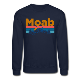 Moab, Utah Sweatshirt - Retro Mountain & Birds Moab Crewneck Sweatshirt - navy