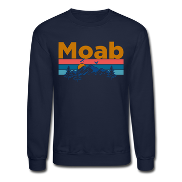 Moab, Utah Sweatshirt - Retro Mountain & Birds Moab Crewneck Sweatshirt - navy