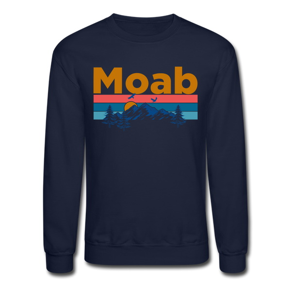 Moab, Utah Sweatshirt - Retro Mountain & Birds Moab Crewneck Sweatshirt - navy