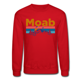 Moab, Utah Sweatshirt - Retro Mountain & Birds Moab Crewneck Sweatshirt - red
