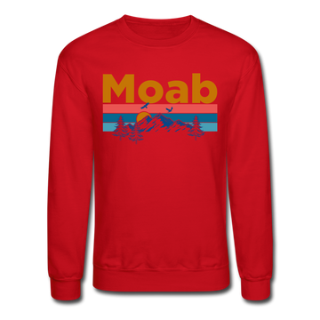 Moab, Utah Sweatshirt - Retro Mountain & Birds Moab Crewneck Sweatshirt - red