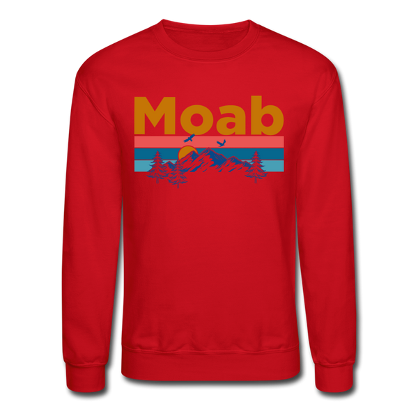 Moab, Utah Sweatshirt - Retro Mountain & Birds Moab Crewneck Sweatshirt - red