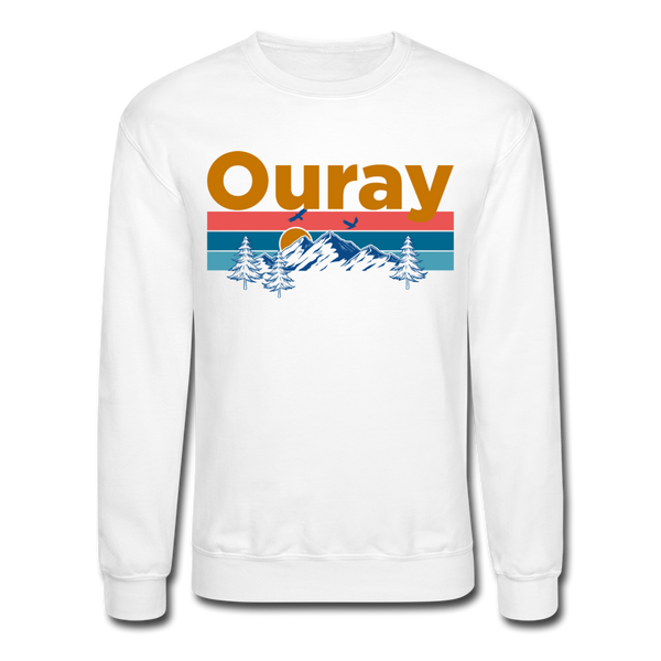 Ouray, Colorado Sweatshirt - Retro Mountain & Birds Ouray Crewneck Sweatshirt - white