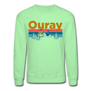 Ouray, Colorado Sweatshirt - Retro Mountain & Birds Ouray Crewneck Sweatshirt - lime