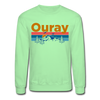 Ouray, Colorado Sweatshirt - Retro Mountain & Birds Ouray Crewneck Sweatshirt - lime