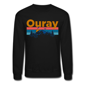 Ouray, Colorado Sweatshirt - Retro Mountain & Birds Ouray Crewneck Sweatshirt - black