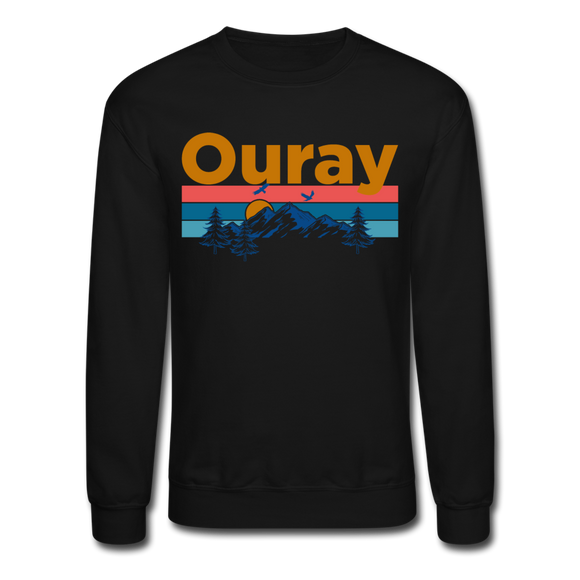 Ouray, Colorado Sweatshirt - Retro Mountain & Birds Ouray Crewneck Sweatshirt - black