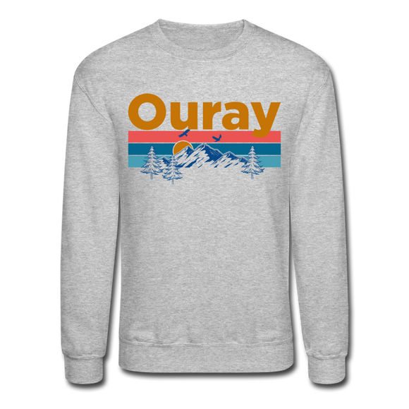 Ouray, Colorado Sweatshirt - Retro Mountain & Birds Ouray Crewneck Sweatshirt - heather gray