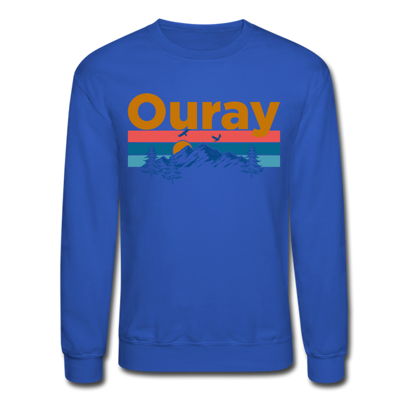 Ouray, Colorado Sweatshirt - Retro Mountain & Birds Ouray Crewneck Sweatshirt - royal blue