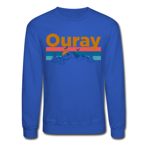 Ouray, Colorado Sweatshirt - Retro Mountain & Birds Ouray Crewneck Sweatshirt - royal blue
