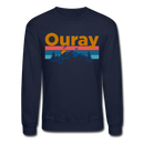 Ouray, Colorado Sweatshirt - Retro Mountain & Birds Ouray Crewneck Sweatshirt - navy