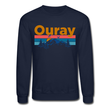 Ouray, Colorado Sweatshirt - Retro Mountain & Birds Ouray Crewneck Sweatshirt - navy