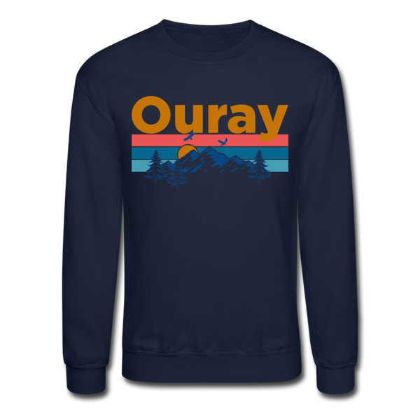 Ouray, Colorado Sweatshirt - Retro Mountain & Birds Ouray Crewneck Sweatshirt - navy