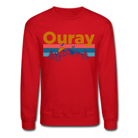 Ouray, Colorado Sweatshirt - Retro Mountain & Birds Ouray Crewneck Sweatshirt - red