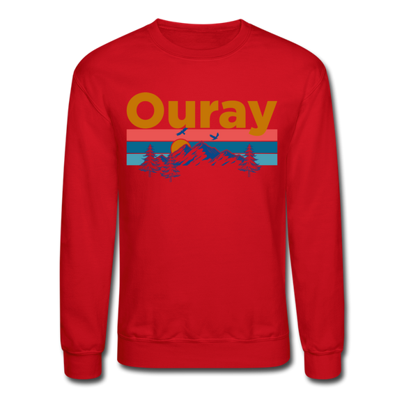 Ouray, Colorado Sweatshirt - Retro Mountain & Birds Ouray Crewneck Sweatshirt - red